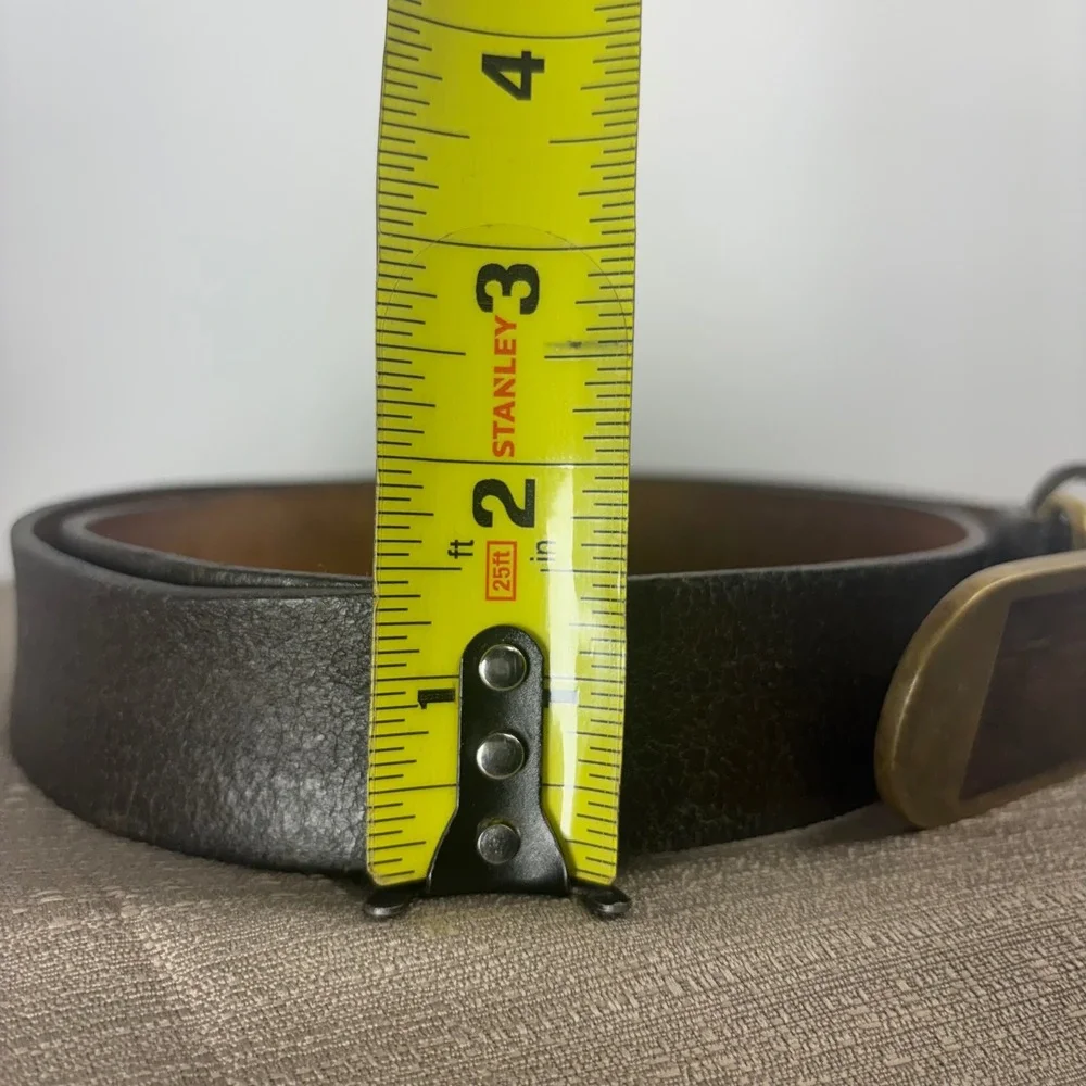 BTS Leather Belt Men 38 Brown Rare Vintage 70s Wood Inlay Solid Brass Buckle USA